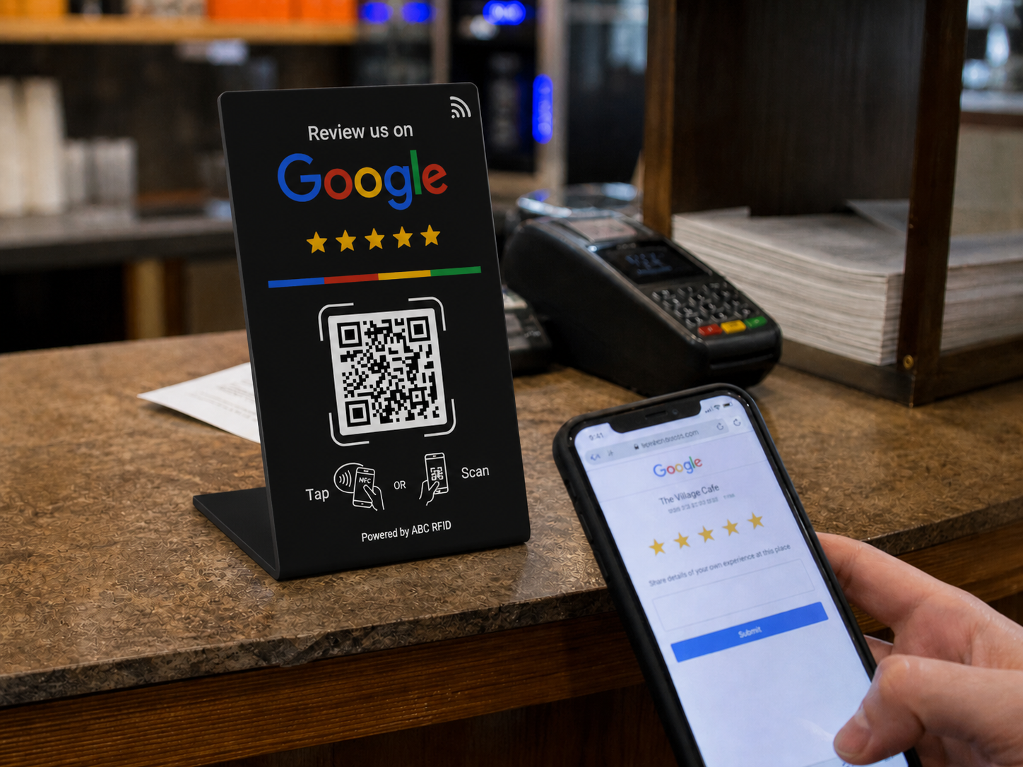 Contactless Google Review Stand – NFC & QR Code Feedback Display for Restaurants, Salons, Retail & Small Business Reputation Boost