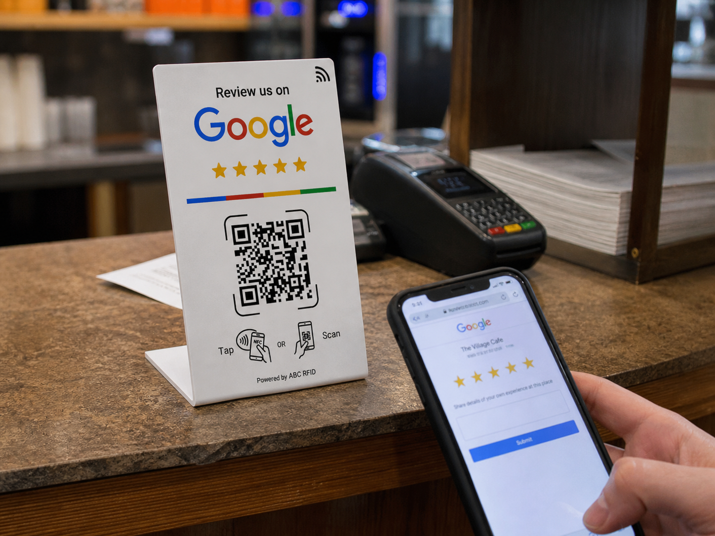 Contactless Google Review Stand – NFC & QR Code Feedback Display for Restaurants, Salons, Retail & Small Business Reputation Boost