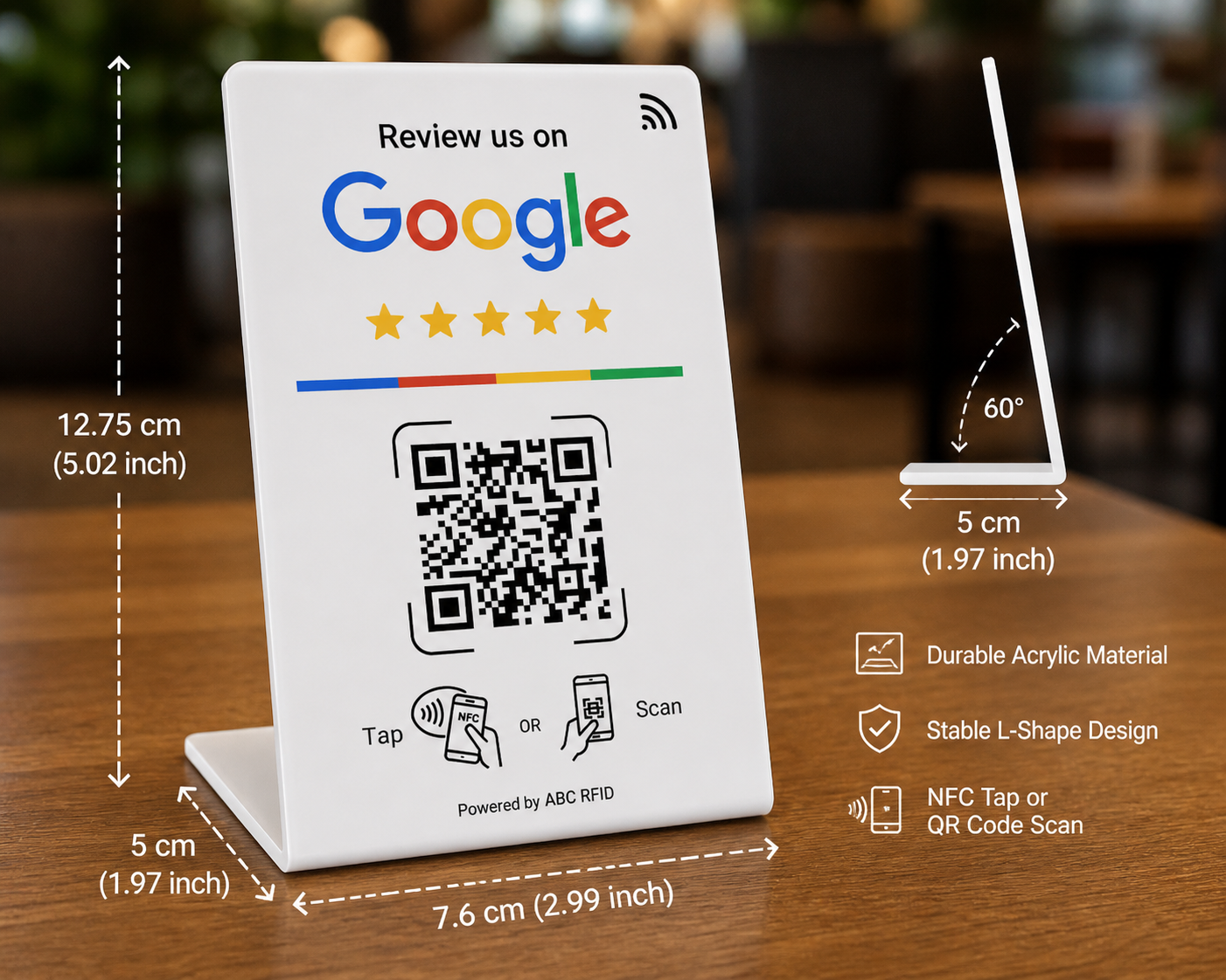 Contactless Google Review Stand – NFC & QR Code Feedback Display for Restaurants, Salons, Retail & Small Business Reputation Boost