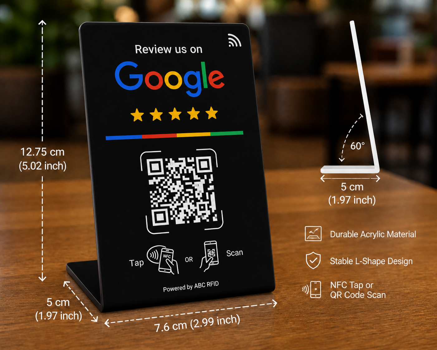 Contactless Google Review Stand – NFC & QR Code Feedback Display for Restaurants, Salons, Retail & Small Business Reputation Boost
